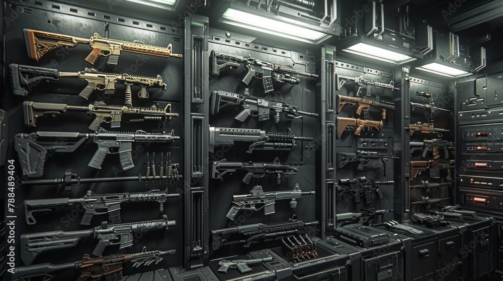 armory interior. Weapon storage shelves armory interior. Weapon storage shelves