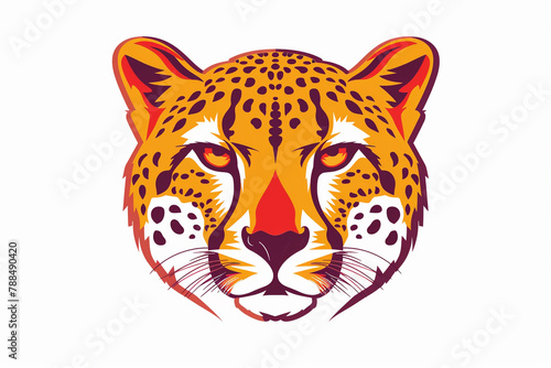 An eye-catching cheetah face icon in contrasting shades of vibrant orange and deep crimson  exuding modernity with its bold and clean lines. Isolated on a white background.