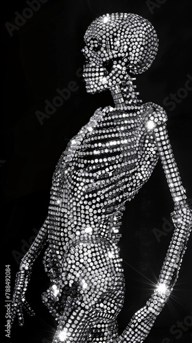 skeleton full body covered of crystals diamonds