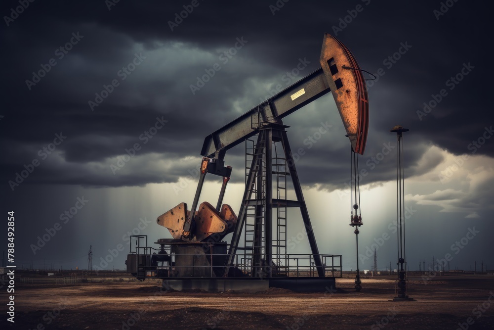 A Oil drilling machine in the desert, Industry, energy industry, gas station at sunset A Oil drilling machine in the desert, Industry, energy industry, gas station at sunset