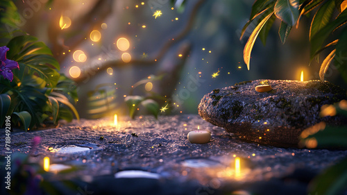 tropical lush spa massage mockup candles aroma therapy concept banner copy space. 