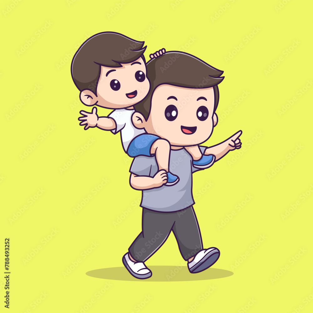 Cute father playing with son cartoon vector icon illustration Cute father playing with son cartoon vector icon illustration