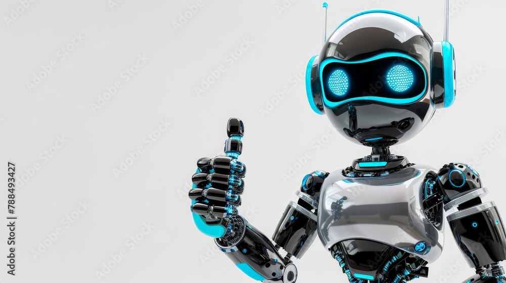 Friendly robot giving thumbs up on light background Friendly robot giving thumbs up on light background