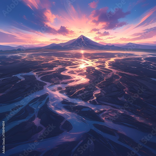 Awe-Inspiring Bird's Eye View of Rivers Cascading Through the Mountains at Dawn