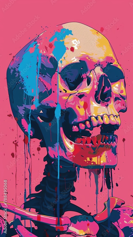 Pop Art Skeleton Infuse bold colors, dynamic shapes, and energetic lines to elevate the skeleton into a captivating pop art masterpiece