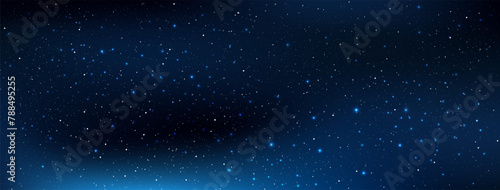 Realistic starry sky glow, Starry nights with bright shiny stars, Shining stars in dark night galaxy background. Vector illustration.