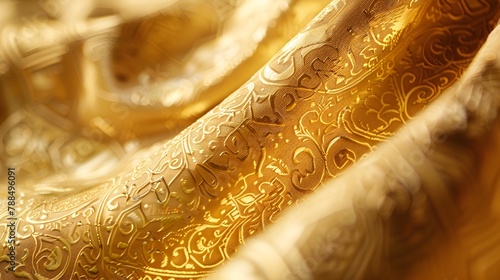 Gold Fabric Adorned with Intricate Arabic Motifs: A Testament to Exquisite Craftsmanship