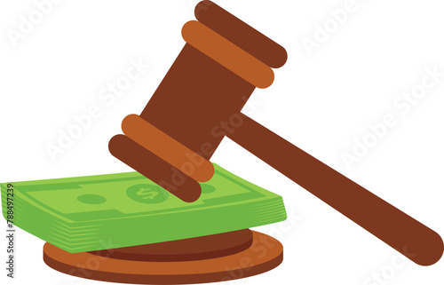 Gavel with stack paper currency. Bribery, unfair concept.

