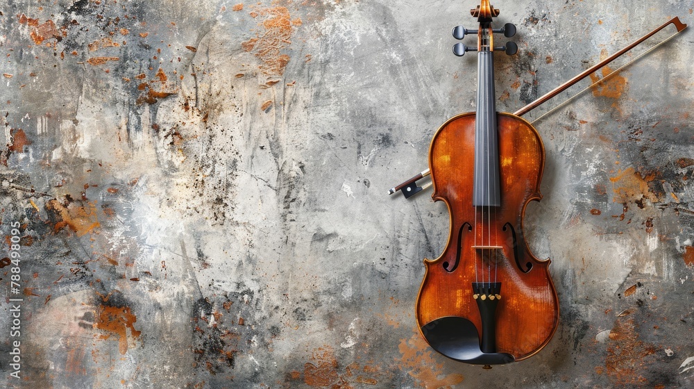 Violin music instrument on grunge light background illustration
