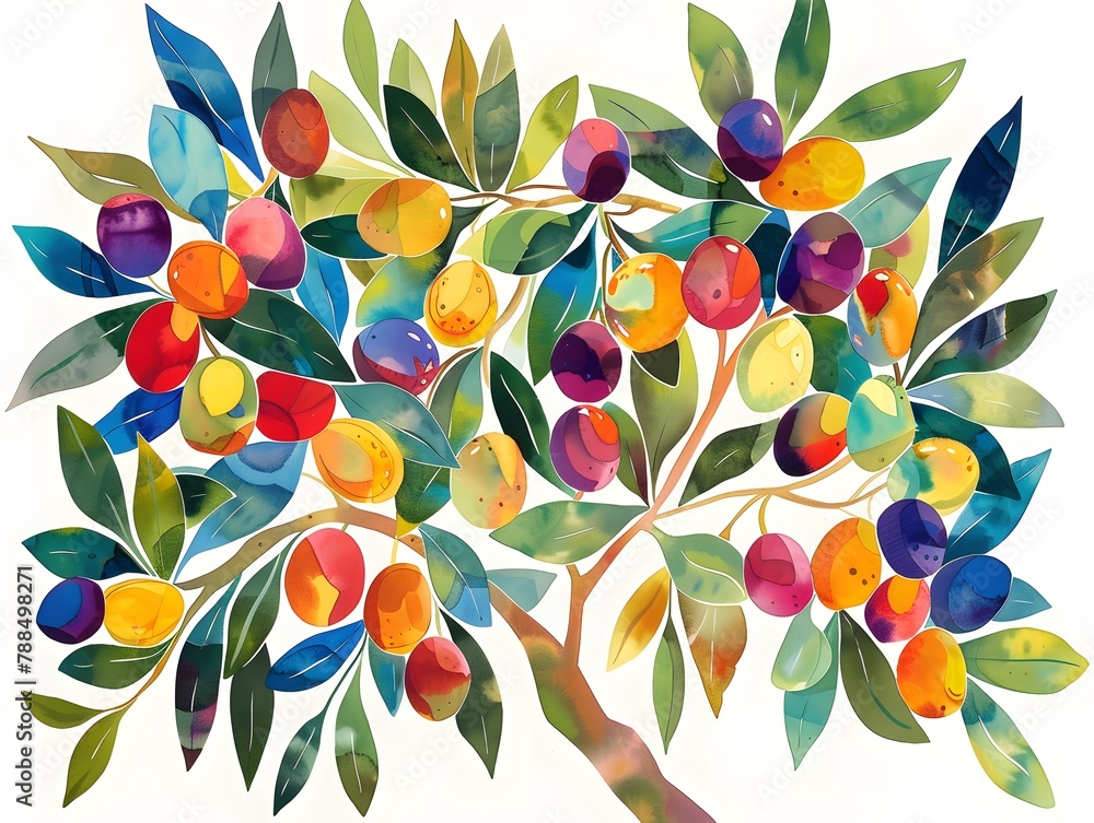 Olive tree with vibrant-colored olives and leaves Olive tree with vibrant-colored olives and leaves