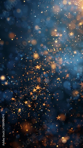 Festive background with fireworks and bokeh lights on dark blue background. New Year or Christmas celebration concept. Shiny golden. Smart Phone Screen Wallpaper