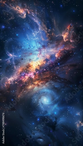 Space and Stars A deep space scene featuring a galaxy, stars, and nebulae, providing a cosmic and awe-inspiring wallpaper