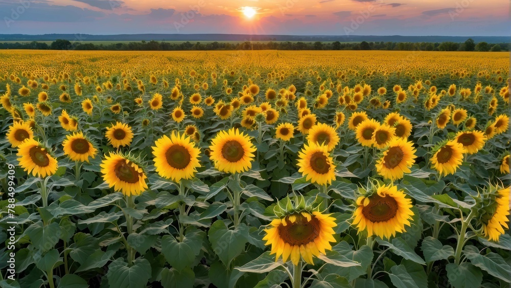 Obraz premium Vibrant field of blooming sunflowers