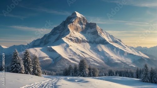 Mountain peak in a snowy winter landscape