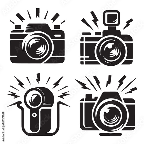 Camera Flash icon set, Camera Flash Silhouettes, Vintage Camera Flash Icon Set photo