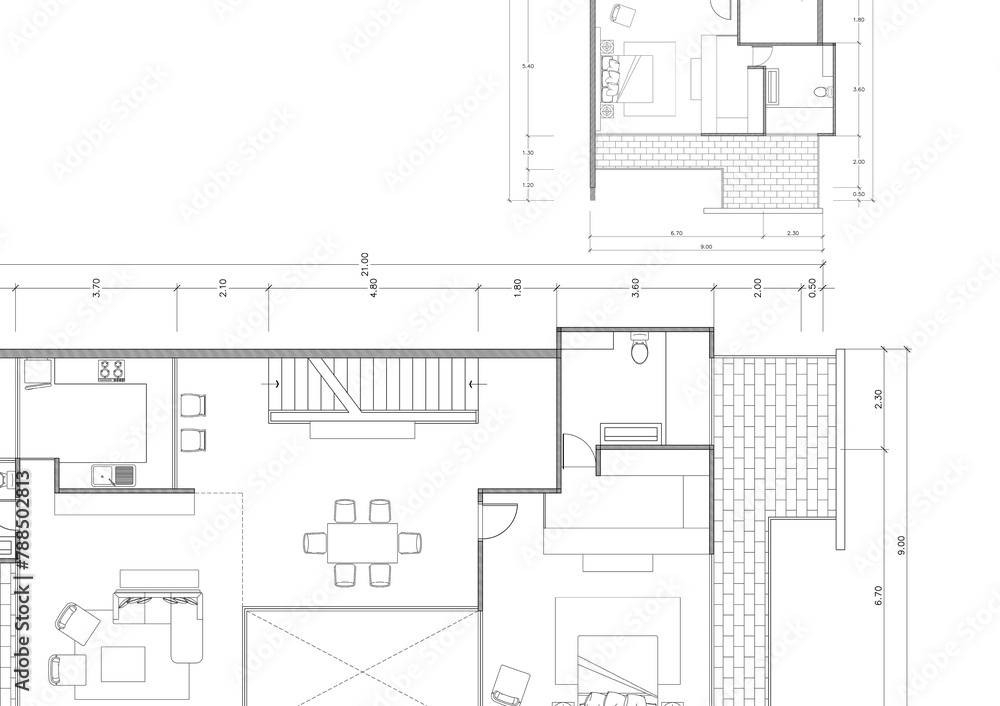 Floor plan designed building on the drawing. Floor plan designed building on the drawing.