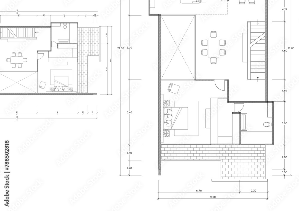 Floor plan designed building on the drawing. Floor plan designed building on the drawing.