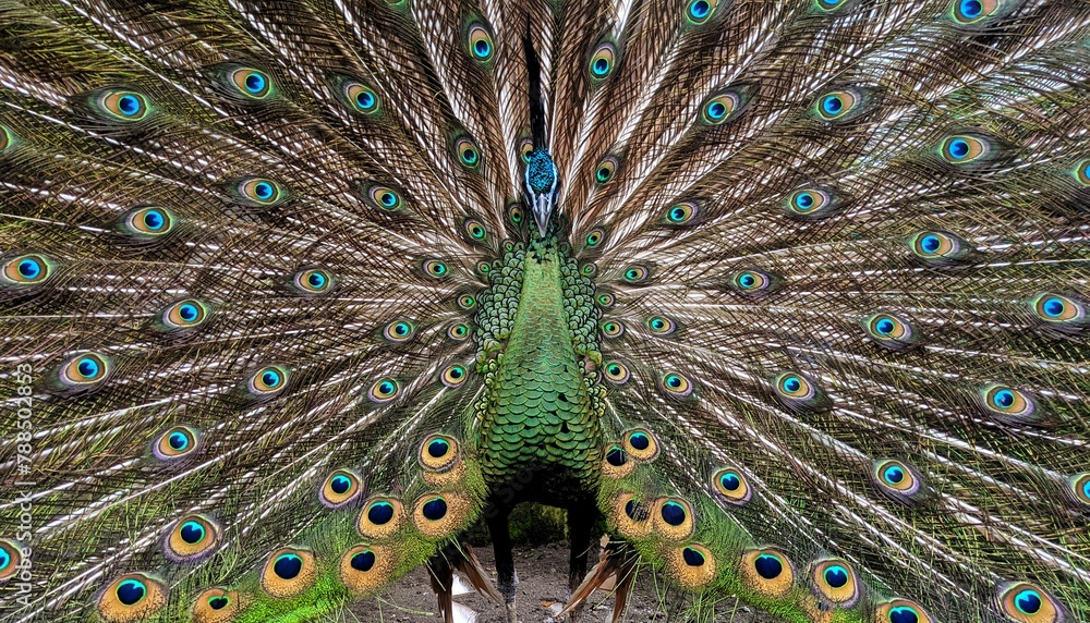 Obraz premium The male of green peacock show that tail feather