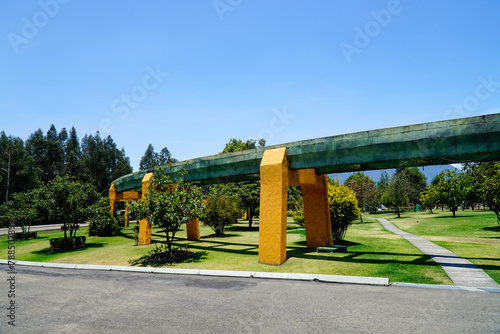 Cundinamarca, Colombia. April 13, 2024. Jaime Duque park near Bogota with a copy of the Taj mahal, ancyent seven wonders and lakes photo