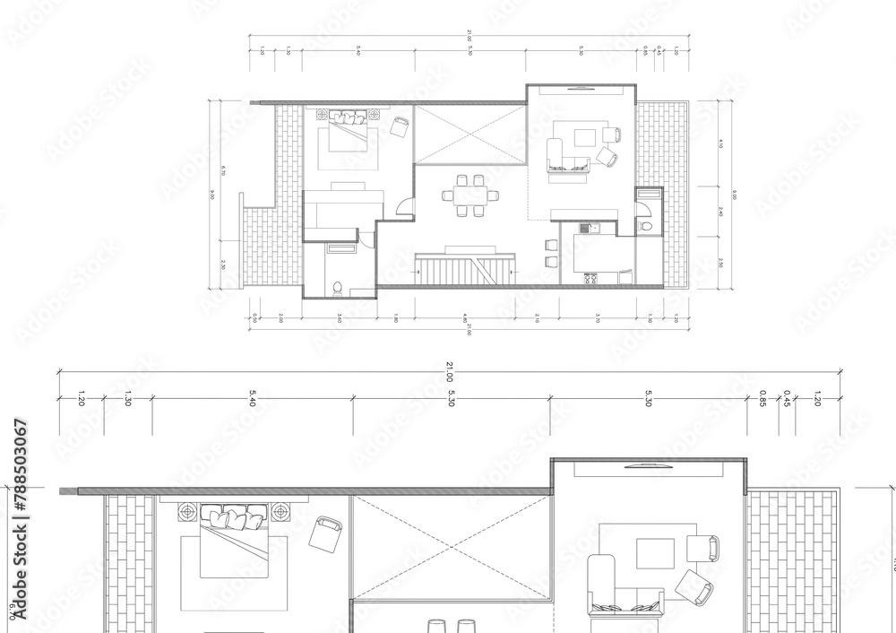 Floor plan designed building on the drawing. Floor plan designed building on the drawing.