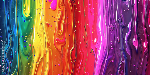 Multi-colored paint flows and drips abstract background banner. Drops of rainbow paint poster. Bright colorful wallpepr. Digital raster bitmap. Photo style. AI artwork. photo