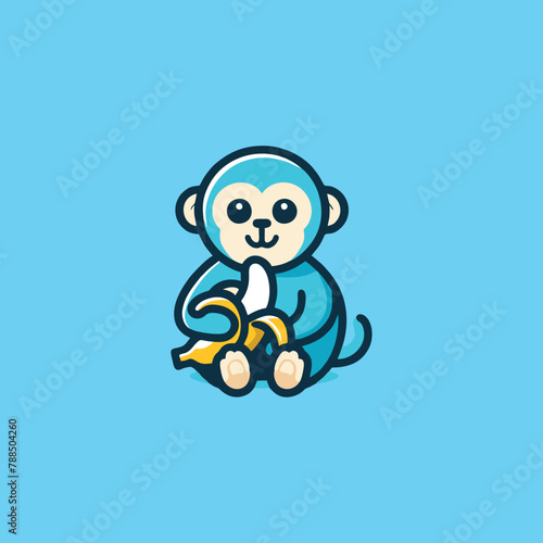 Monkey logo holding banana, Cute monkey brand mascot cartoon character, Animal Logo, Vector illustration of cute shape monkey