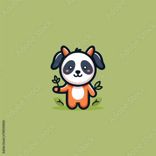 Panda logo holding a leaf, cute sticker, Cute panda brand mascot cartoon character, Animal Logo, Vector illustration of cute shape panda