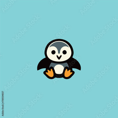 Kawaii penguin logo, cute sticker, Cute penguin brand mascot cartoon character, Animal Logo, Vector illustration penguin cute shape
