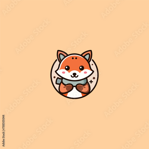 Fox Logo, Cute Fox brand mascot cartoon character, Animal Logo, Circle Logo, Cute Fox illustration vector