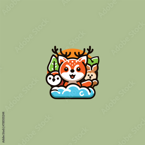 Deer logo, cute sticker, Cute deer brand mascot cartoon character, Animal Logo, Vector illustration of cute shape deer