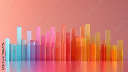 3D render of a cityscape made of translucent colored glass.