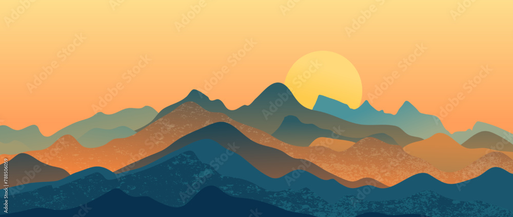 Abstract mountain landscape background, Nature wall decor, art print, minimalist panorama hill, adventure and travel view design. Vector illustration