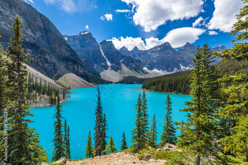 Alpine lake in mountains. Moraine Lake in Banff National Park, Canadian Rockies, Alberta, Canada. © Gunter