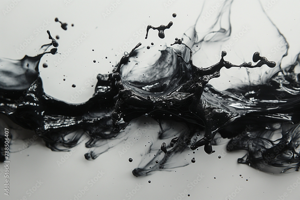Close up splash ink shot on white paper - obrazy, fototapety, plakaty 