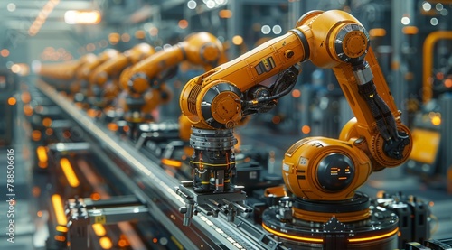 Automated robotic arms operating in a modern industrial factory setting.