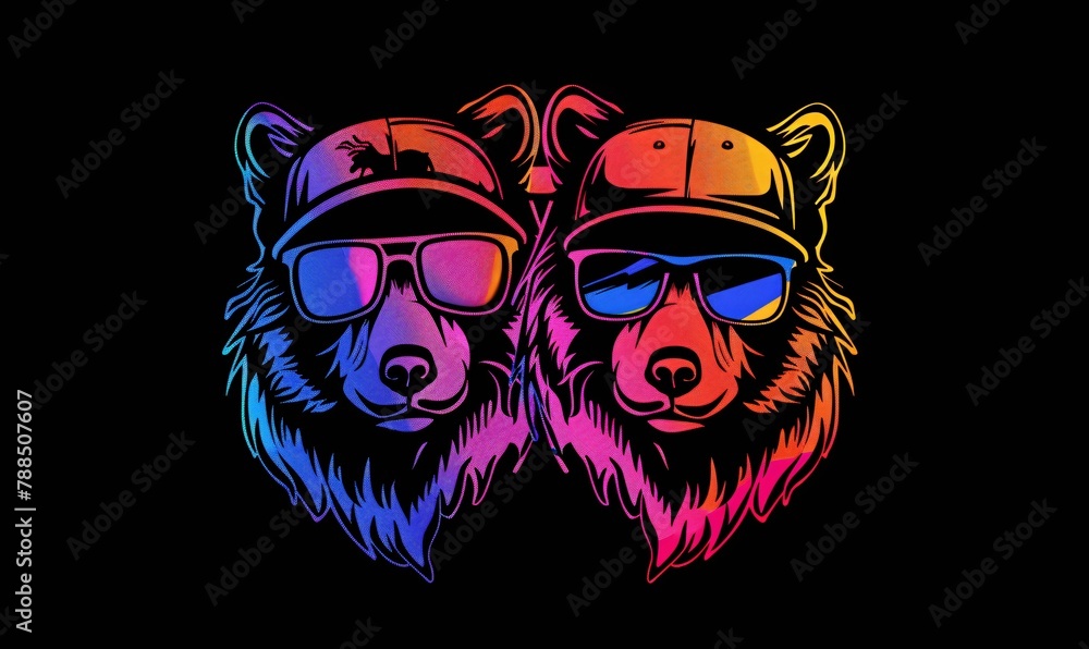 vector logo of wolf and bear with sunglasses wearing cap vector logo of wolf and bear with sunglasses wearing cap