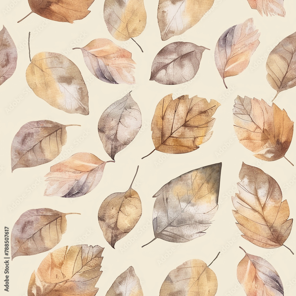 Seamless texture depicted in watercolor. The image presents tree branches and leaves in natural tones. Can be used on fabric, paper and other products. Seamless texture depicted in watercolor. The image presents tree branches and leaves in natural tones. Can be used on fabric, paper and other products.