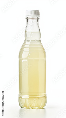 A front view portrayal of a refreshing bottle of lemonade, devoid of any label, set against a clean white background. This minimalist depiction captures the sleek silhouette and transparent appearance
