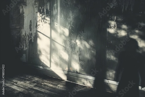 Haunting shadows on bedroom wall. Insomnia and restless night with fear of future events.