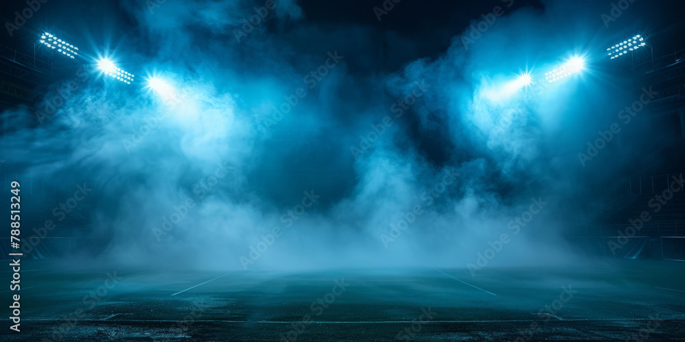 empty dark stage with spotlights , fog and smoke in the air, for opera performance. Stage lighting. Empty stage with bright colors backdrop decoration. Entertainment. empty theater stage with light	