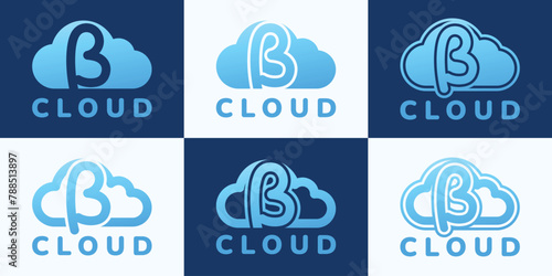 Set of letter B blue cloud logo. This logo combines letters and cloud shapes. Suitable for internet companies, apps, digital storage and the like.