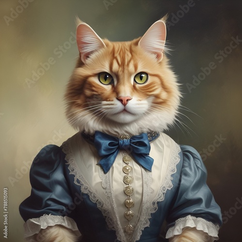 A cat wearing a Victorian dress