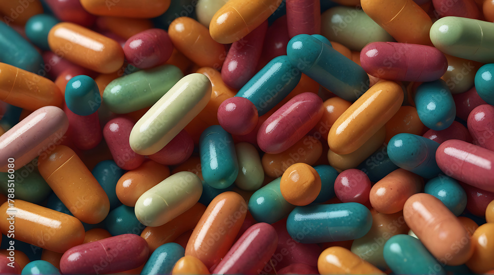 A close-up of a capsules filled with swirling probiotics. Boost digestive health with natural probiotic supplements. abstract Theme, color A close-up of a capsules filled with swirling probiotics. Boost digestive health with natural probiotic supplements. abstract Theme, color