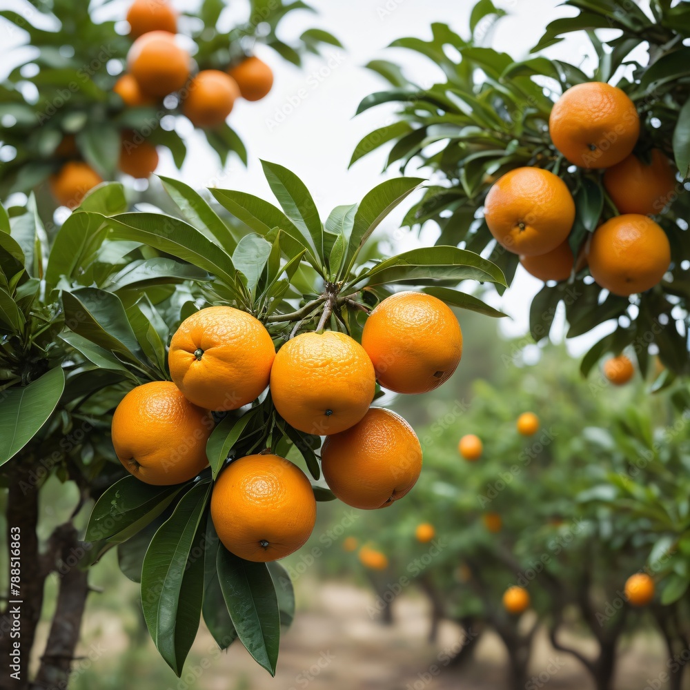 Vivid Orange Trees with Ripe Citrus Fruits Vivid Orange Trees with Ripe Citrus Fruits