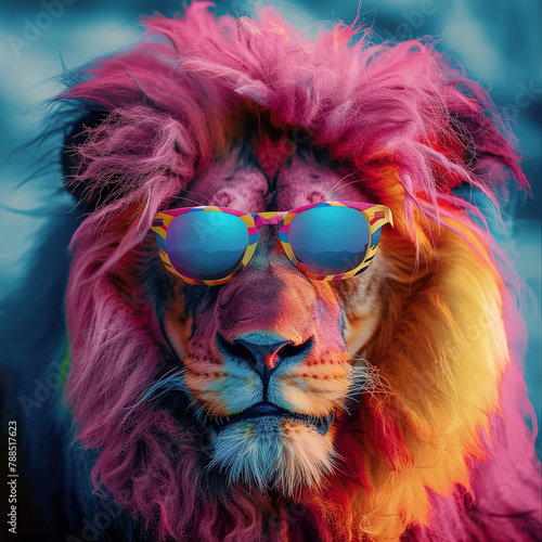Lion with a rainbow mane and wearing sunglasses  © Oleksandr