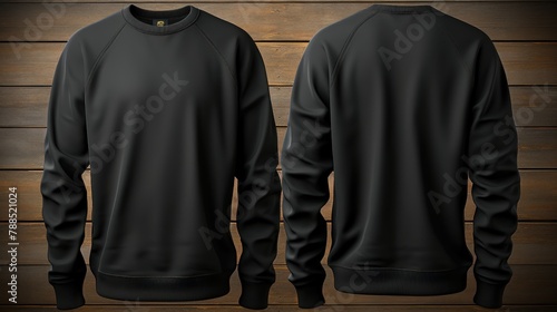 Set of black front and back view tee sweatshirt sweater long sleeve