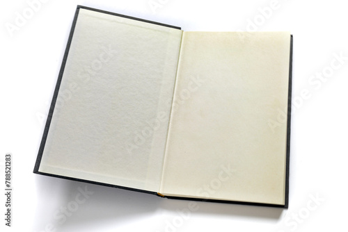 open book on isolated white background, blank pages photo