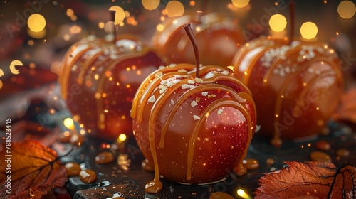 A beautiful still life of caramel apples with a warm fall background. photo