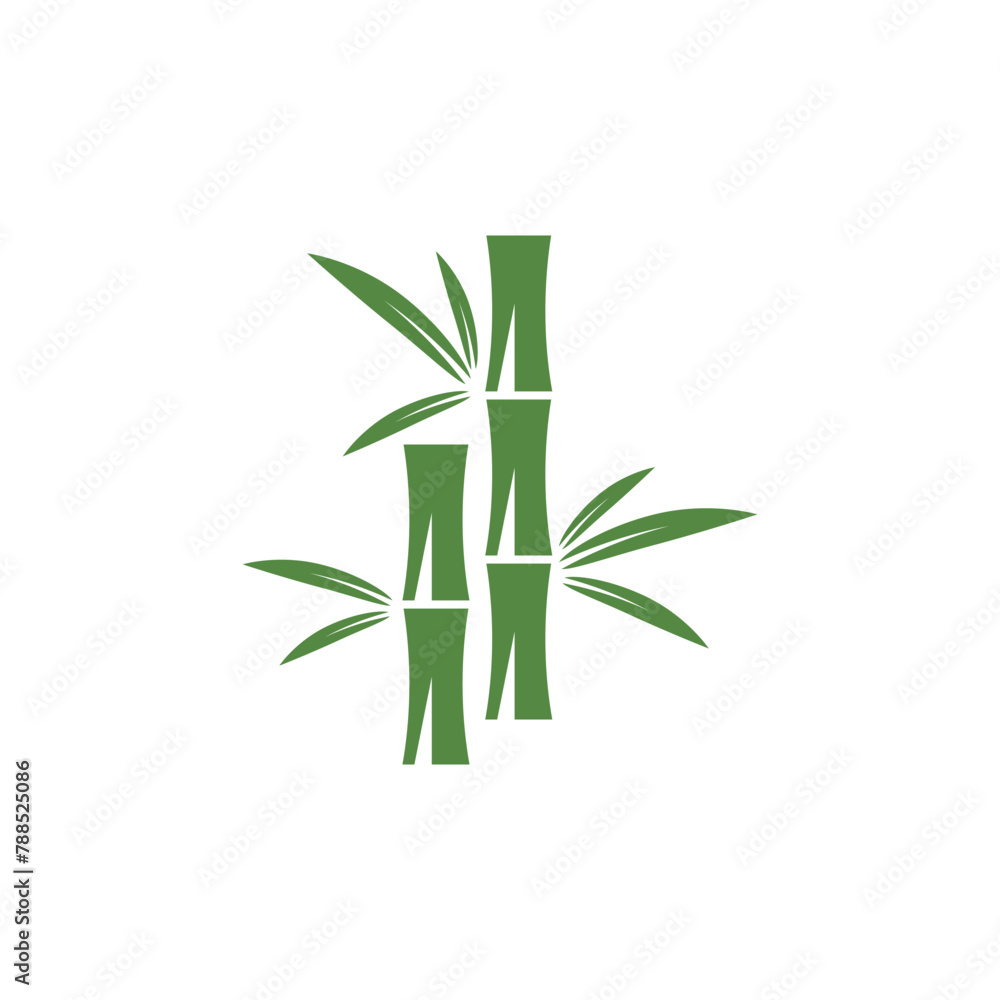Naklejka premium Bamboo logo with green leaf vector icon template