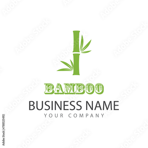 Bamboo logo with green leaf vector icon template